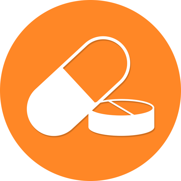 orange medical pills circle icon